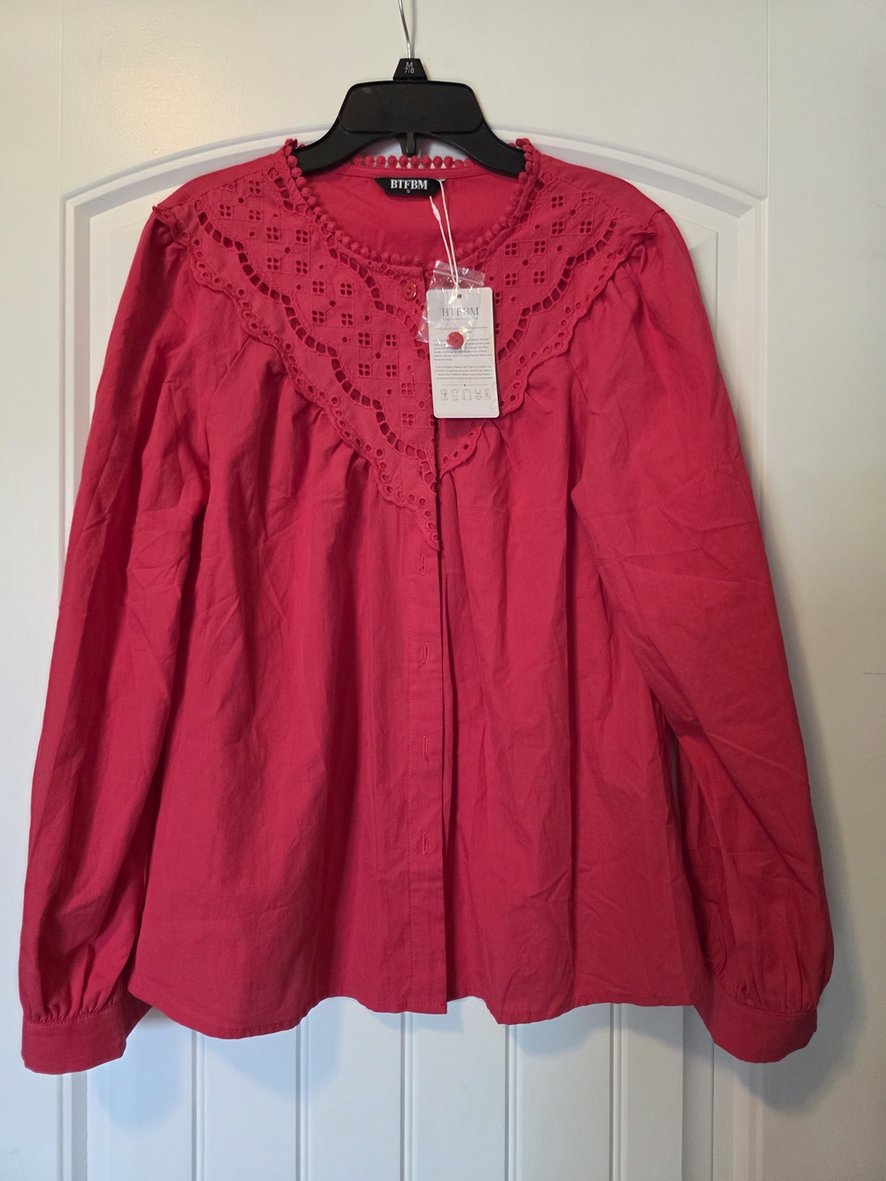 BTFBM Fuchsia Eyelet-Trim Button-Down Blouse